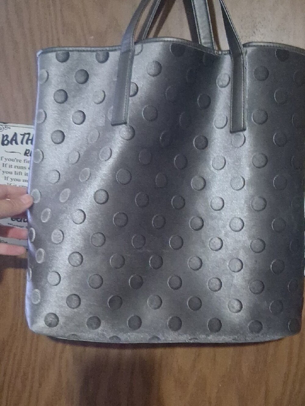 LOW START NO CALL kate spade metallic charcoal polka dot totE GREAT. Condition! - Picture 6 of 11